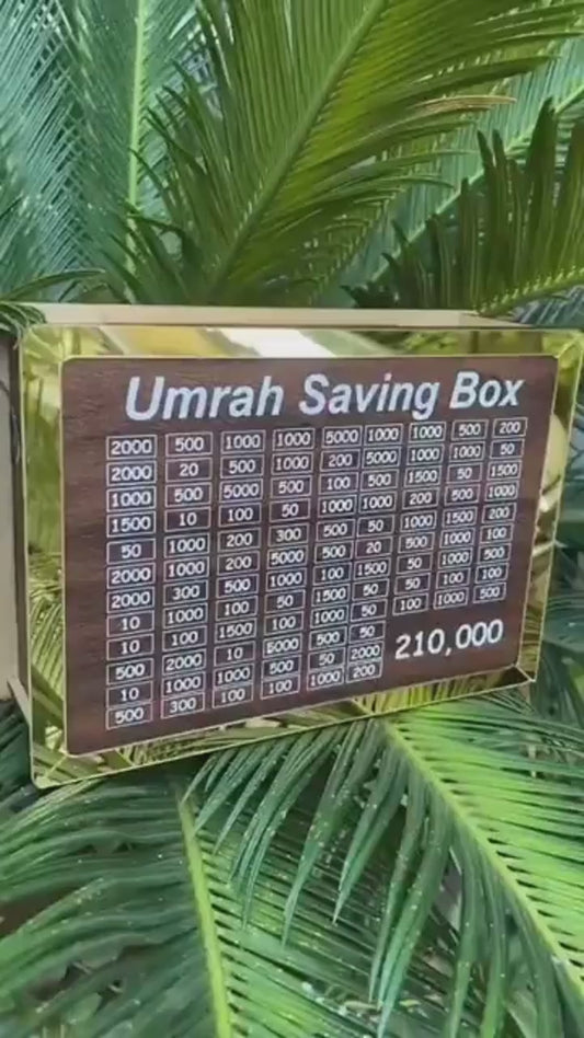 Wooden Umrah Saving Box | Premium Money Box with 210,000 Goal Tracker | Elegant Islamic Design for Charity, Donations & Umrah Fund